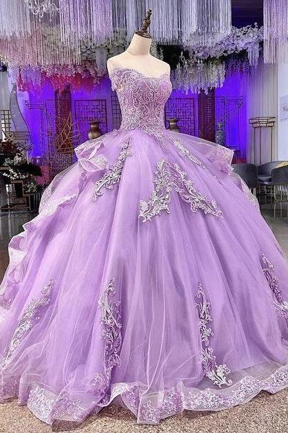 A Line Purple Ball Gown Prom Dresses Long Sexy Dress