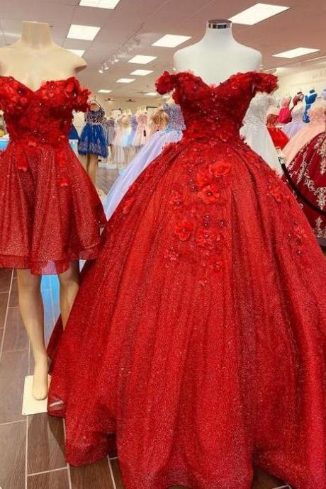 Off Shoulder Red Ball Gown Prom Dresses