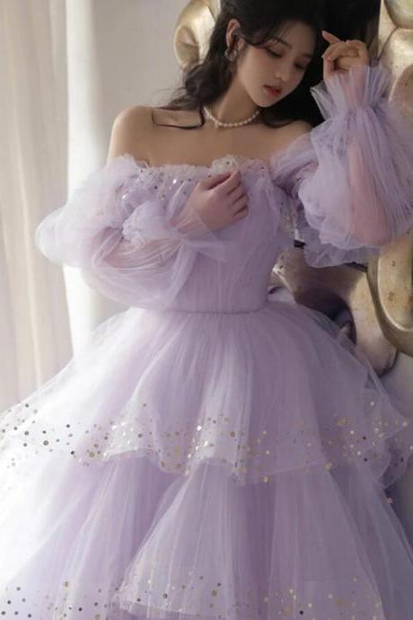 A Line Tulle Long Ball Gown Prom Dresses