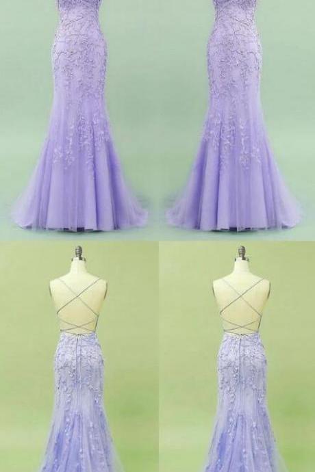 Mermaid Lavender Long Prom Dress With Lace Up