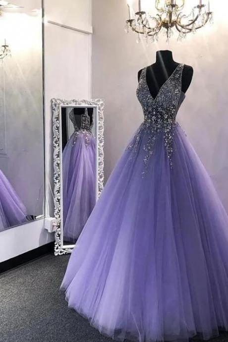 Amazing V Neck Beading Lavender Ball Gownquinceanera Dresses