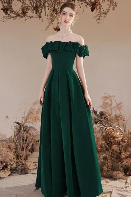 Off Shoulder Velvet Green Long Prom Dresses
