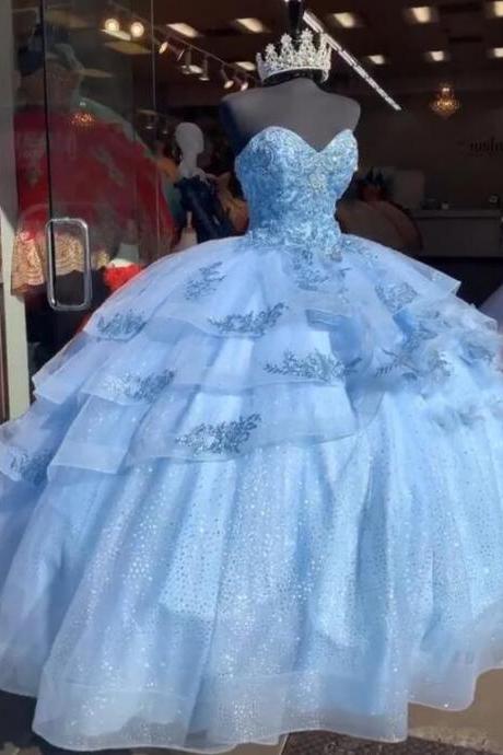 Ball Gown Blue Puffy Prom Dress,tulle Prom Dresses