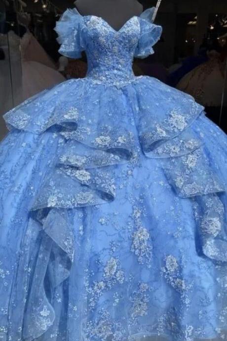 Off Sholder Tulle Prom Dresses,ball Gown Quinceanera Dress