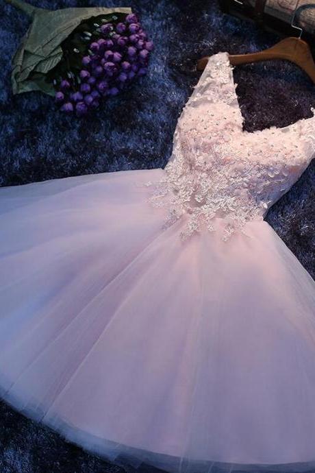 A-line V-neck Lace Short Prom Dresses