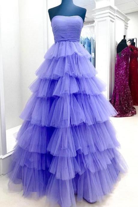 Strapless Pleated Multi-layers Tulle Prom Dresses