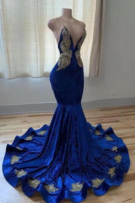 Sexy Glitter Blue Formal Prom Dress