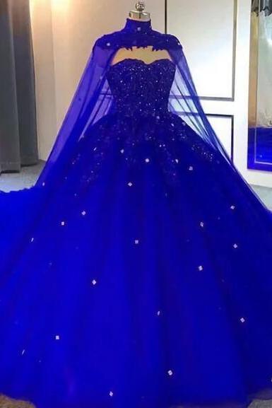 Mermaid Beaded Appliques Royal Blue Prom Dresses