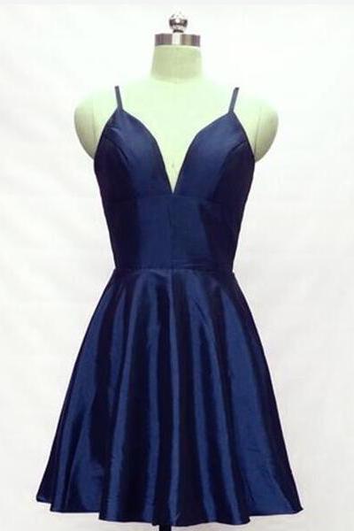 Simple Navy Blue Short Homecoming Dresses