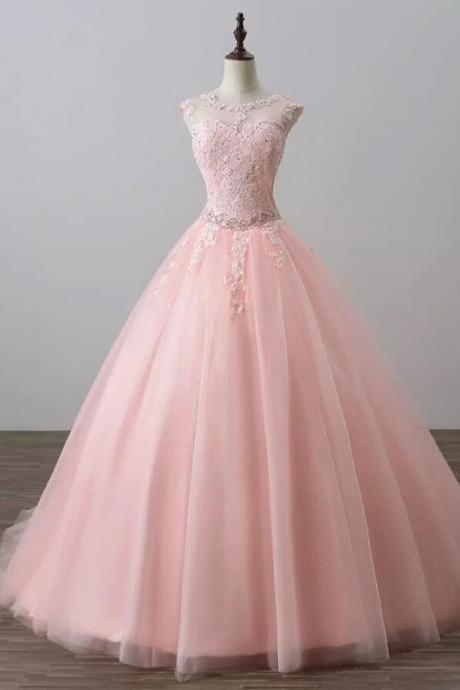Charming Pink Tulle Sweet 16 Dress With Lace