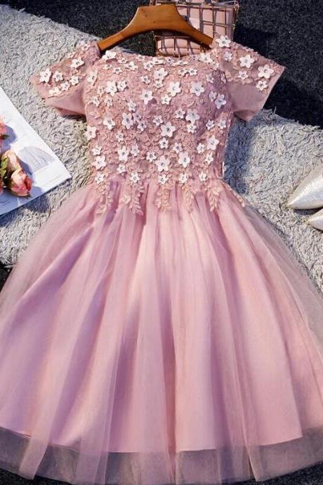 Cute Pink Tulle Short Prom Dresses