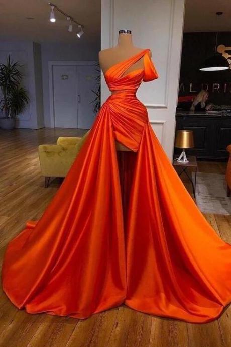 Simple Orange Long Prom Dresses