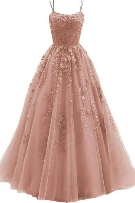 Spaghetti Strap Pink Prom Dress Formal Party Gown