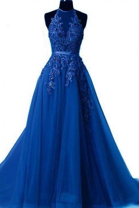 Halter Royal Blue Tulle Party Dress