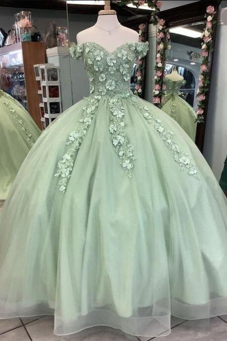 Ball Gown Light Green Long Prom Dresses