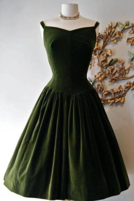 Vintage Dark Green Velvet Prom Dress