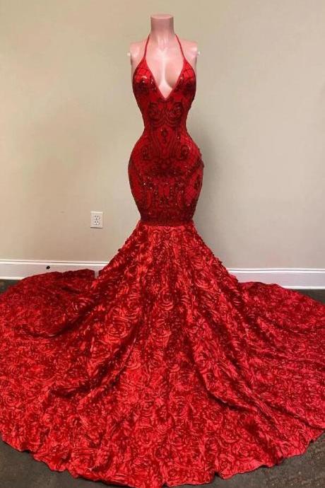 Sexy Sequin Red Prom Dresses, Backless Prom Dresses