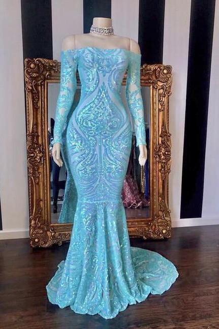 Sexy Sequin Mermaid Long Sleeves Prom Dresses