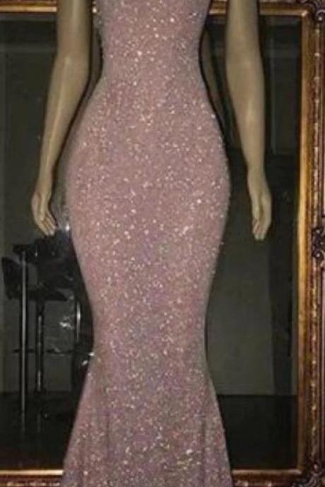 Mermaid Sparkle Pink Sequin Long Prom Dress