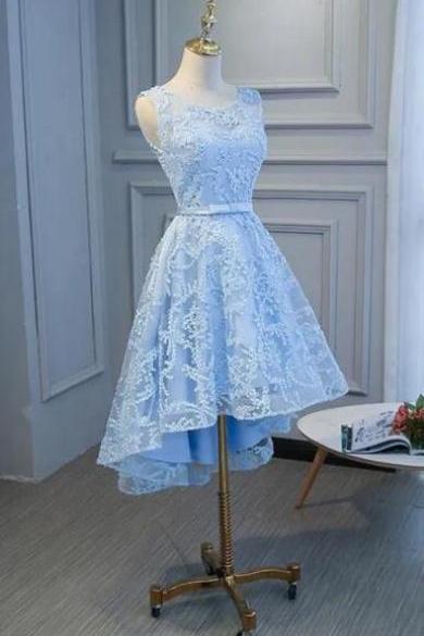 Fashionable Blue High Low Homecoming Dress