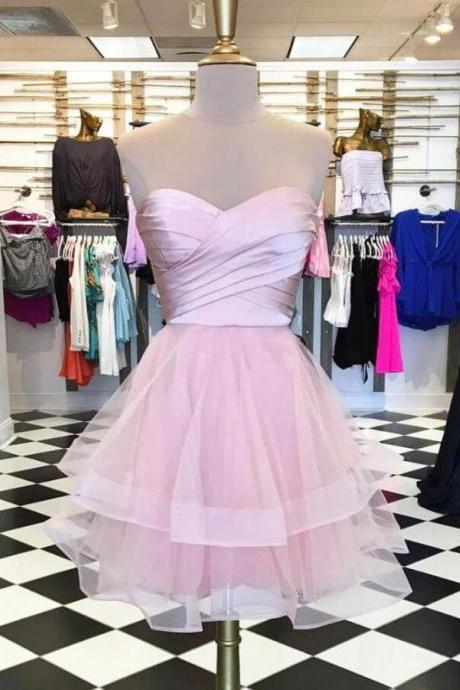 Sweetheart Neck Short Pink Prom Dresses