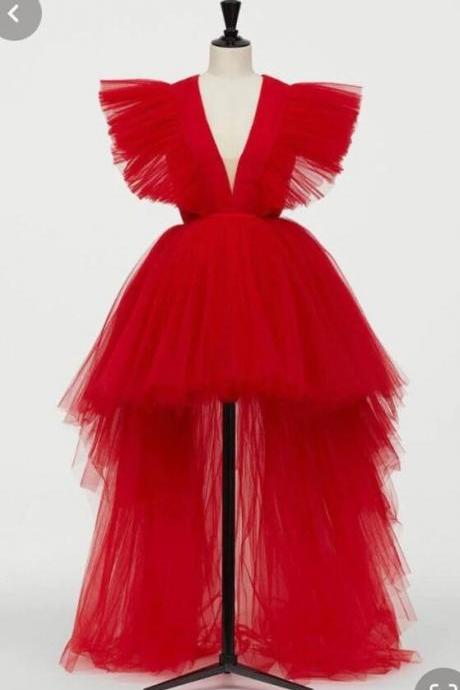 Aline Red High Low Tulle Dress For Party