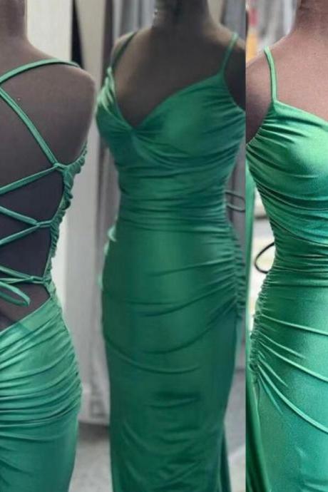 Sheath Green Prom Dresses With Criss Cross Back
