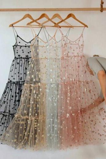 Spaghetti Straps Bling Bling Star Fashion Women's Dress