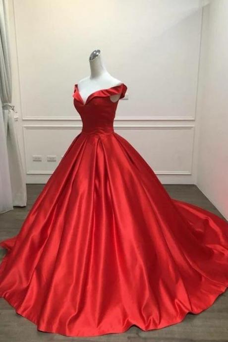 Simple Red Elegant V Neck Prom Dress
