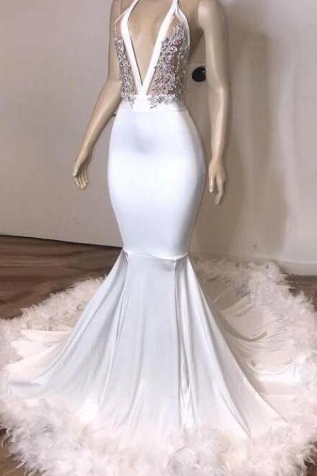 Mermaid White Long Prom Dresses
