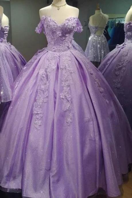Off The Shoulder Princess Lilac Ball Gown Prom Dresses