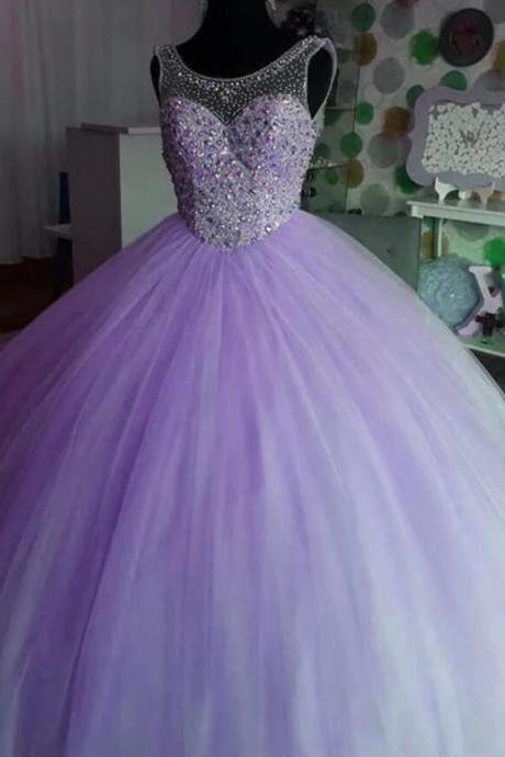 Roumnd Neck Lilac Ball Gown Prom Dress Quinceanera Dresses