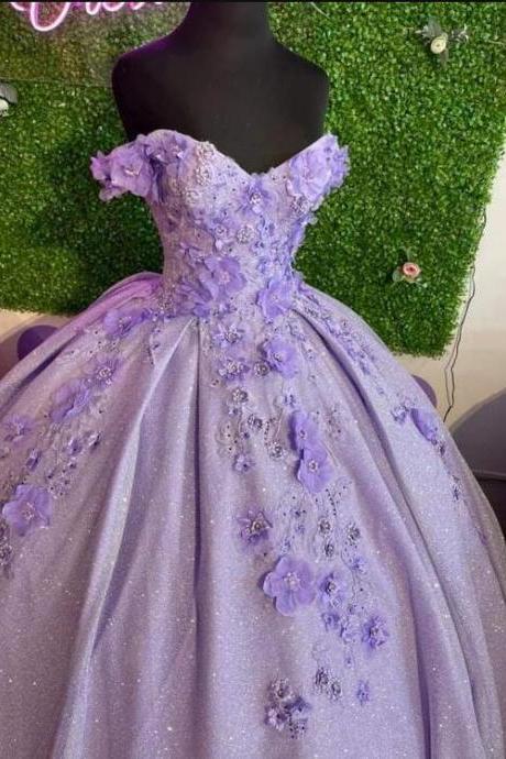 Off The Shoulder Prom Dress With 3d Flowers