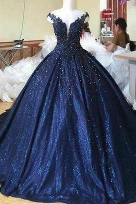 Sparkly Deep V Neck Lace Appliques Prom Dresses Sweet 16 Dresses