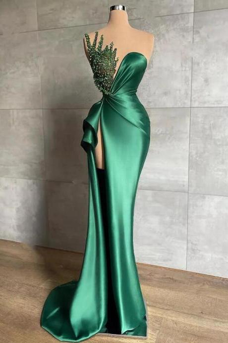 Sexy Side High Split Shiny Beads Sleeveless Formal Party Dresses