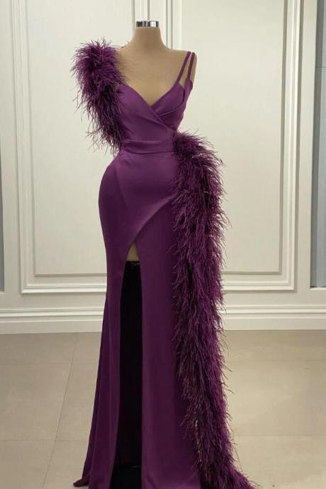 Chic Purple Side Slits Long Evening Dresses