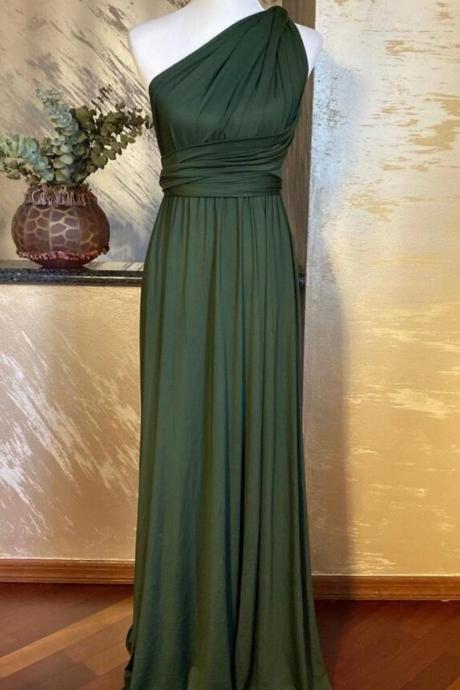 A Line Olive Green Prom Dresses Convertible