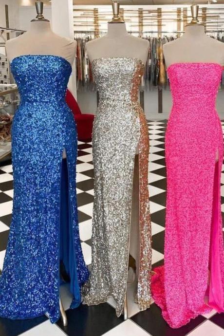 Strapless Sequins Long Formal Prom Dress