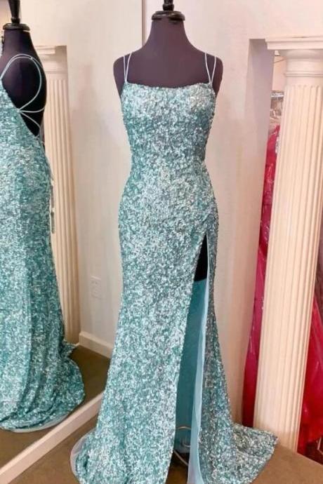 Sequins Side Slit Long Prom Dress