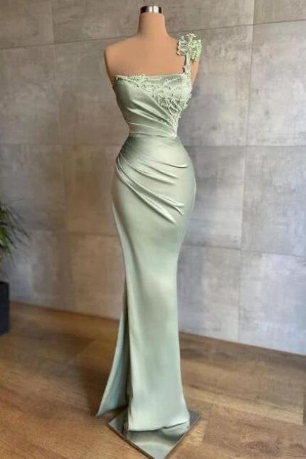Simple Elegant Mint Green Long Mermaid Prom Dresses