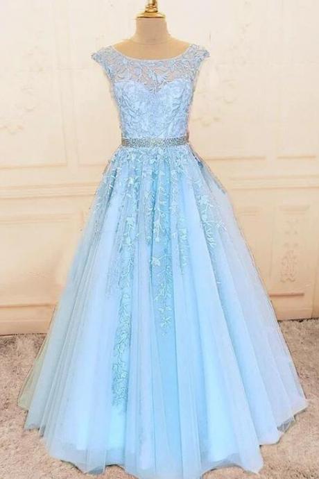 A Line Modest Prom Dresses Cap Sleeves Lace Prom Dresses