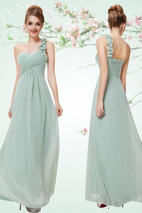 A Line Bridesmaid Dresses Long Shoulder Sisters Outfit Dress Chiffon Prom Dress