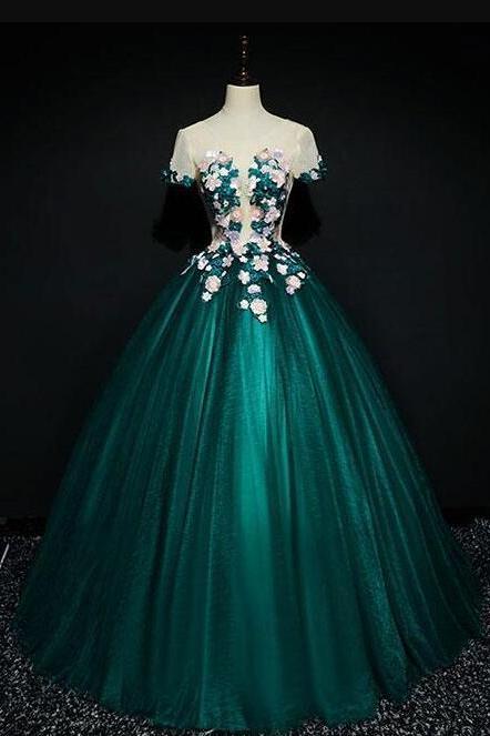 A Line Short Sleeves Fairy Tale Spring Formal Prom Dresses