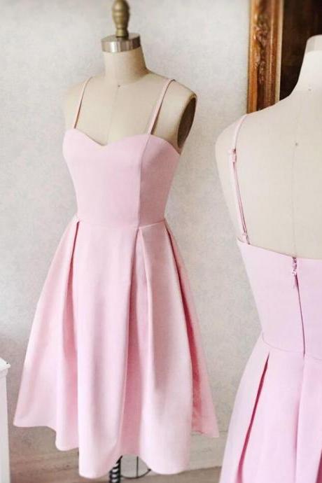 Charming Spaghetti Straps A Line Pink Short Homecoming Dresses