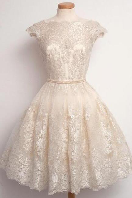 Charming Cap Sleeve Prom Dress With Lace