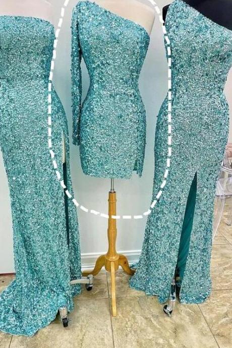 Sheath/column One-shoulder Long Sleeve Sequin Prom Dresses