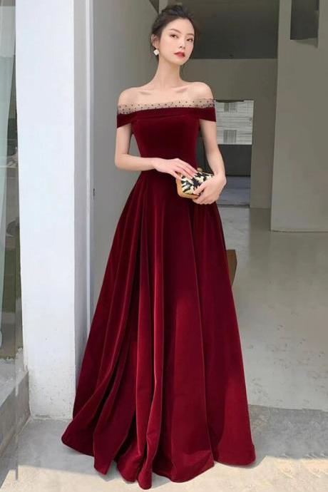 Beautiful A-line Burgundy Velvet Prom Dresses