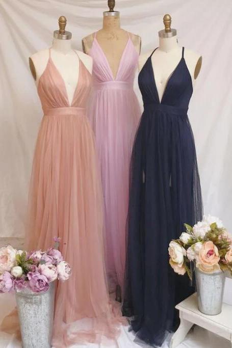 Charming A Line Tulle Long Prom Dresses