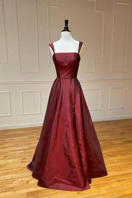 A-line Burgundy Long Prom Dresses