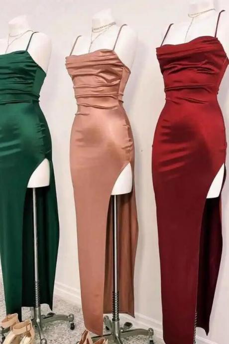 A Line Straps Long Prom Dress With Slit